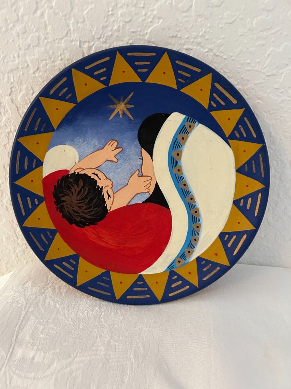 Vintage Peruvian Madonna & Child Redware Plate